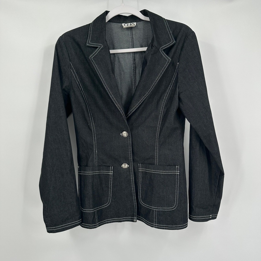 Clio Vintage Womens Y2K Indie Sleaze Denim‎ Jacket Size 8 Blazer Minimalist 90s